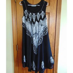 Jessica Taylor Beachy Dress, Sleeveless, Sz M, Black/White/Gray, Embroidered